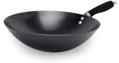 U HOME Wok Stir Fry Pan 30cm, Bakelite Handle, Strong Carbon Steel, Chef’s pan, pre-Seasoned Non-Stick deep-Frying Pot, for Chinese Japanese and Other Cooking. (30cm Wok)