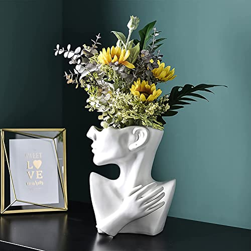 Kreativität Gesicht Vasen Deko, MENAYODA Moderne Vase Gesicht Statue Keramik Blumentopf Kopf Kunstverzierung Haus Dekoration Blumenvasen für Pampasgras Wohnzimmer Schlafzimmer