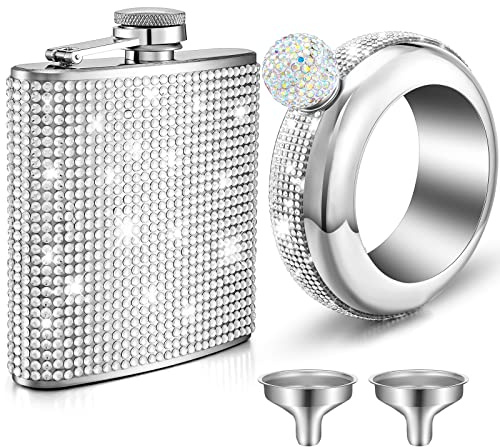 Yaomiao 2 botellas ocultas para mujer, creativa, pulsera, botella de 3.5 onzas, 6 onzas, botella de agua con diamantes de imitación (plata)
