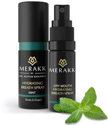 MERAKK Dry Mouth Spray and Breath Spray for Bad Breath - Hydrating Mouth Spray for Fresh Breath - Sugar-Free Breath Freshener Oral Spray with Xylitol & Stevioside - Dentist Designed, Mint, 0.3 fl. Oz.