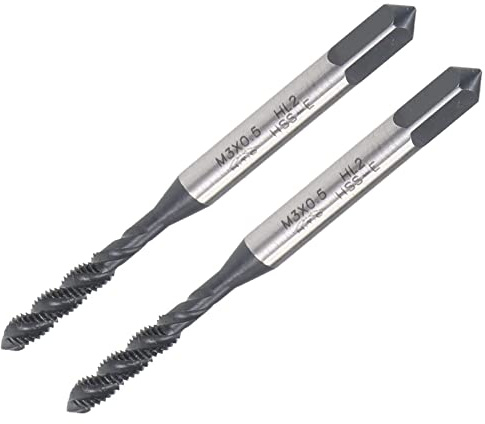 TA-VIGOR M3 x 0.5mm Spiral Flute Thread Tap, Metric Machine Threading Tap with H2 Tolerance, HSS Nitriding Coated Thread Milling Tap (Round Shank with Square End) 2Pcs