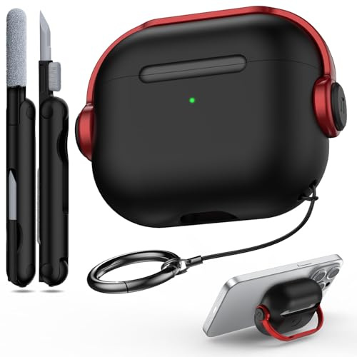 R-fun Kompatibel mit Airpods 3rd Generation Case mit Secure Lock, Musik Headset Kopfhörer Schutzhülle mit Reinigungsset Kompatibel mit Apple Airpods 3 2021 Ladecase,Schwarz &Rot