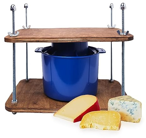 Wooden Cheese Press for Cheese Making Supplies 12in Plywood 1/2in Thick Metal Guides and Cheese Mold with Follower Piston 1/2 Gal - Home Supply Ultimate Cheese Press Machine - Prensa Para Queso Casero