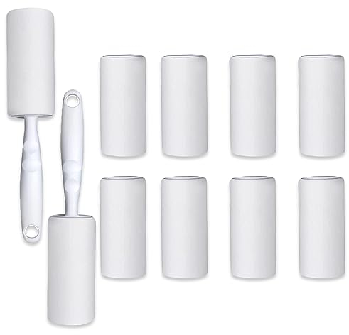 Fusselrolle 10 Rollen, 600 Blatt Fusselrolle Nachfüllpack, 2PCS Abroller Extra Klebrige Lint für Tierhaare Sofa Bett