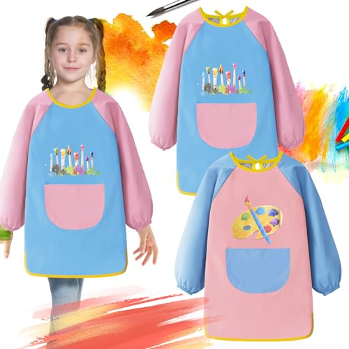 Fosoloni 2Pcs Malschürze Kinder, 9-13 Jahre Malkittel Malschürze Kinder Schürzen, Wasserdicht Kinder Malkittel für Schule Kunst Malerei, Laboraktivität, Kochen