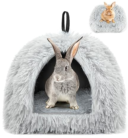 Sbayool Plüsch Kaninchen Bett, Bequem Warme Häschen Höhlenbetten, Kaninchen Haus Mit Bewegliches Pad, Geeignetes Kaninchenversteck Für Kleintiere Wie Meerschweinchen, Frettchen Und Chinchillas,Grau