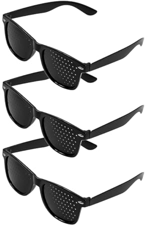 POFET 3 Stück Lochbrille, schwarze Gitterbrille, Anti-Ermüdungsbrille für das Augenentspannungstraining