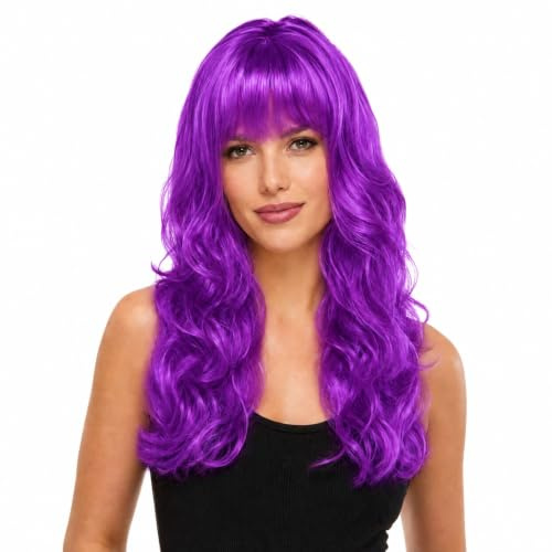Hatstar Sexy Damen Langhaar Perücke | Frauen Wig lockig - gewellt | Accessoire für Fasching, Karneval und Motto Party (lila)
