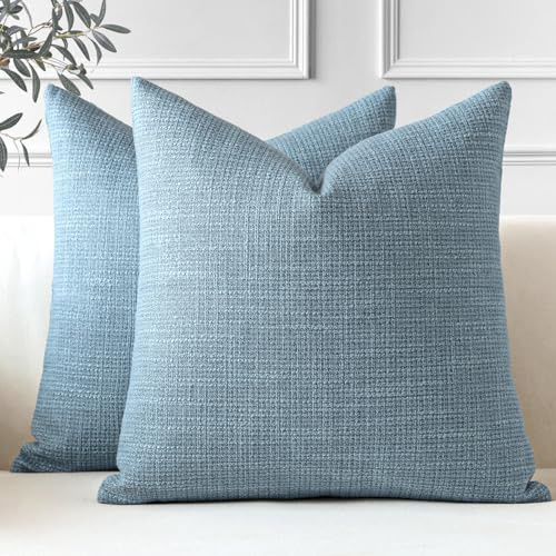 JOTOM 2er Set Leinen Kissenbezüge, Dekorative Weich Einfarbig Wurf Kissenbezug Moderne Kissenhüllen Sofakissen Dekokissen Zierkissenbezug für Wohnzimmer Schlafzimmer Deko (60x60cm, Blau)