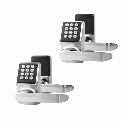 Keyless Entry Door Lock, Electronic Keypad Door Lock with Handle, Digital Door Lock with keypads, IC Card and Key, Easy Installation for Home, Hotel(‎Brushed Nickel,2PACK)