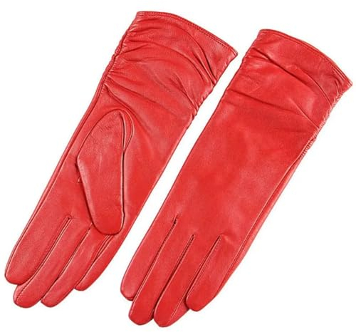 Lederhandschuhe für Damen, Herbst und Winter, Dame, Fahren, Schaffell, rot, 46