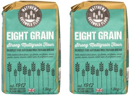 Matthews Cotswold Eight Grain Flour 2X1.5Kg | Strong Multigrain Artisan Blend of Wheat, Rye, Oat Flakes, Malted Wheat, Maize, Linseed, Sunflower, and Millet Seeds (NP)