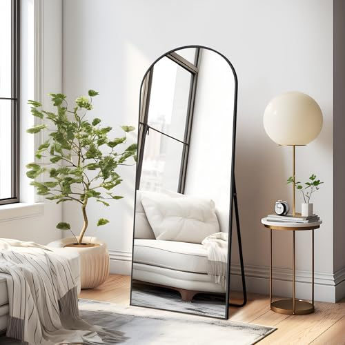 NicBex Arched Full Length Mirror with Stand, 56x19 Aluminum Alloy Frame Floor Mirror, Black - Free Standing, Leaning Against Wall or Wall-Mounted, for Bedroom Living Room Dressing Room