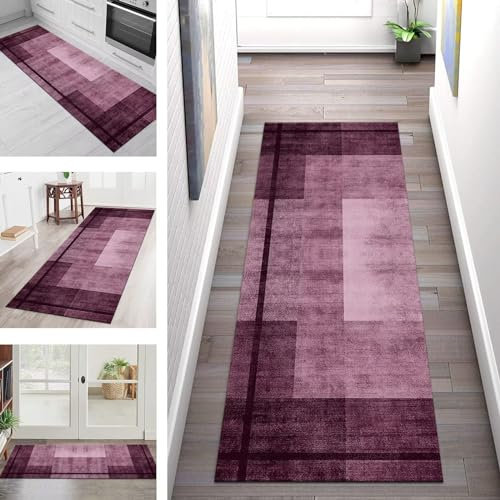 Teppich Läufer Flur Lang Küchenteppich Rutschfest Waschbar Küchenläufer Violett Rosa Abstrakt Flurläufer 80X300CM Teppichmatten Dauerhaft Schlafzimmer Wohnzimmer Meterware Teppichläufer Anpassbar