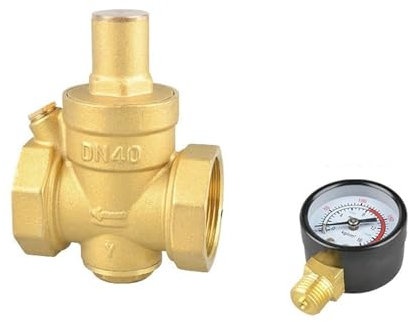 Druckminderer Wasser 1-1/2 Messing-Wasserdruckminderer-Halteventilregler, einstellbares Überdruckventil-Messgerät (Size : 1-1/2, Color : Valve with Gauge)