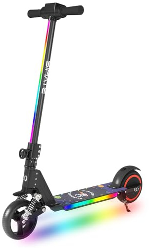 KHHK Elektroroller für Kinder von 6-14 Jahren, Faltbarer E-Scooter mit 130W Motor, max. Geschwindigkeit 14 km/h, Reichweite 5-8 km, doppelte Stoßdämpfer, doppeltes Sicherheitsbremssystem (Schwarz)