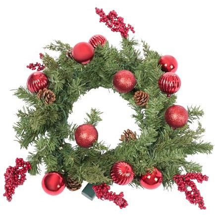 LUNICASHA Weihnachtskranz 45cm, Türkranz Weihnachten mit 15 LEDs Lichtquelle, Weihnachtskranz Türkranz mit Timer-Funktion, Winterkranz Dekokranz für Weihnachten