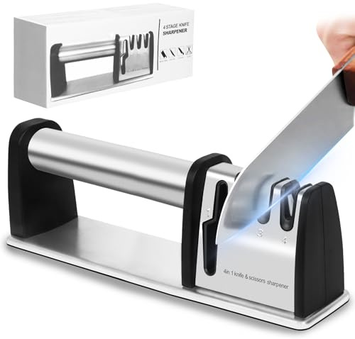 SOARFLY Affilacoltelli, 4 in 1 affila coltelli,affilacoltelli professionale, affila coltelli professionali da cucina con design ergonomico e affilatura precisa, adatto a tutti i coltelli