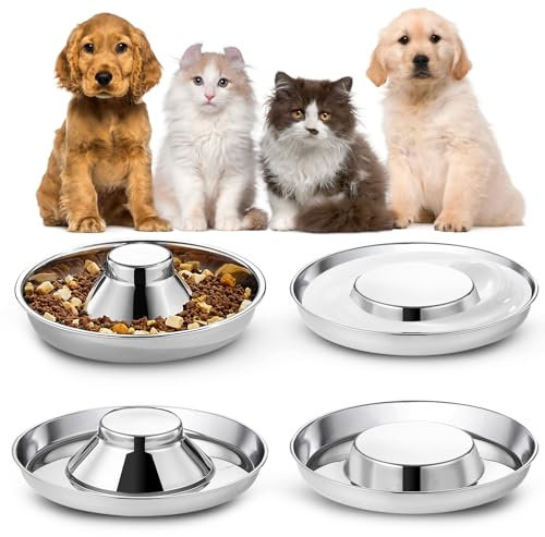 Surmounty Juego de 4 cuencos de acero inoxidable para cachorros, comedero para perros, alimentación lenta, para perros pequeños, gatos y mascotas
