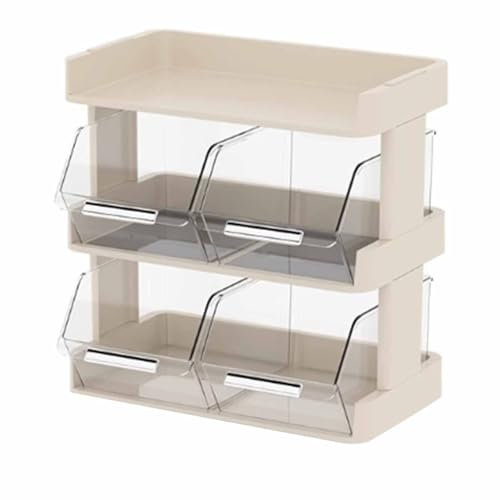 Caja vertical multicapa para bolsas de té para oficina y bar, escritorio de bolsas de té y cápsulas de café, estante de almacenamiento con 3 capas color crema