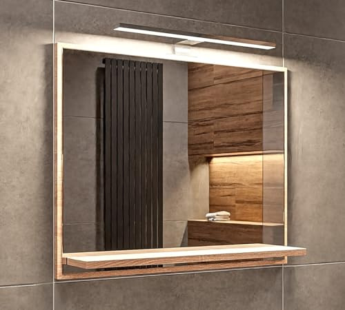 HAJDUK FURNITURE Badspiegel mit Beleuchtung 4000K, IP44, Sonoma, H:50 x B:60 cm - Moderner Rechteckiger Badezimmer Spiegel mit LED und Regal - Premium-Linie Wandspiegel mit Ablage - Bathroom Mirror