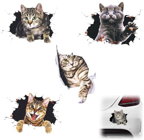 RAMGLYO 4 Stück 3D Katze Aufkleber Autoaufkleber Niedliche Katze Dekorationen Benutzerdefinierte Auto Stoßstange Aufkleber Kratzer Thema Wand Aufkleber