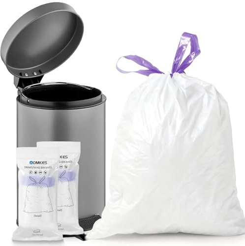 AOMKES 10L-15L Kordelzug-Müllbeutel, starke Müllbeutel mit einfachem Abreiß-Design, 40 Stück Müllsäcke, reißfeste Caddy Liner für Küche, Schlafzimmer, Büro, Lebensmittelabfälle oder Treteimer