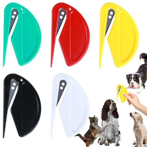 FTONOM5 5pcs Pet Hair Knot Remover with Steel Blade, Cat/Dog Dematting Comb Grooming Tool, Safe Letter Opener & Wrapping Paper Cutter for Long/Short Hair, Portable Detangling Kit