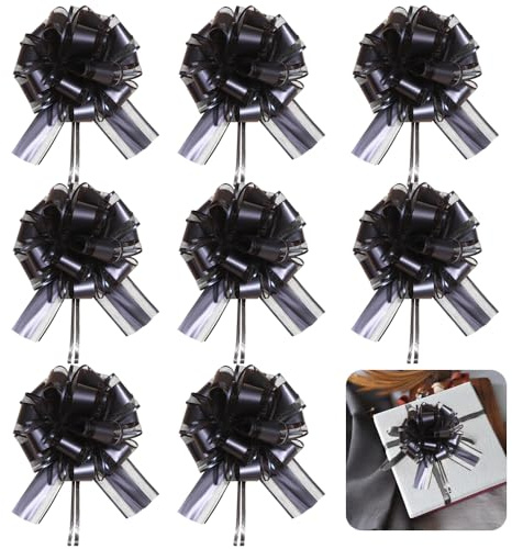 XFSRG 8 Stück Geschenkschleife Groß Schleife Dekoration Keine Montage Kranz Schleife für Geschenkverpackungen Blumen Handwerk Verpackung Hochzeit Geburtstag(Schwarz)