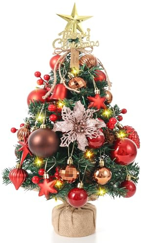 Sapin de Noël 45cm, Mini Sapin de Noel Artificiel avec éclairage LED et Boules de Noël, Petit Sapin pour décoration deNoël- Décoration pour Fête deNoël