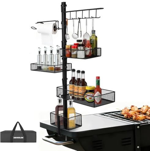 AKOZLIN Grilltillbehör organiserare grillkorg Caddy för Blackstone grilltillbehör med pappershanddukshållare och verktygshållare camping BBQ grill caddie utomhus grill tillbehörshållare, svart