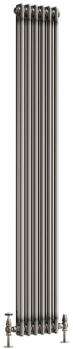 Go Bathrooms Traditional 2 Column Radiator 1800x290mm Raw Metal | Cast iron style tall vertical designer radiator for central heating systems. Features 2 column panels with raw metal finish.