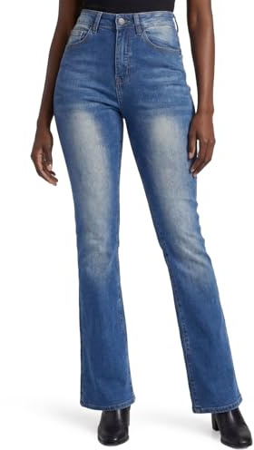 Zylioo Jeans altos para mujer de 32/34 pulgadas de entrepierna, pantalones de mezclilla elásticos largos, mini acampanados, tiro medio, ajuste clásico para mujeres altas, Azul Clásico, L Extra alto