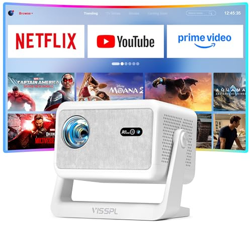 Smart Mini Beamer 4k [Offiziell Lizenzierter APP ] VISSPL 2600ANSI 4K Heimkino & Outdoor Beamer, Autofokus/Trapezkorrektur, WiFi6 Bluetooth Full HD 1080P Video Projektor für Handy/PC