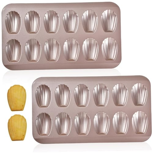 Porgeel 2-pack bakformar 12-hålighet franska skalformade Madeleine kakor formar högtemperaturbeständig nonstick kakform för kakor, muffins och efterrätter