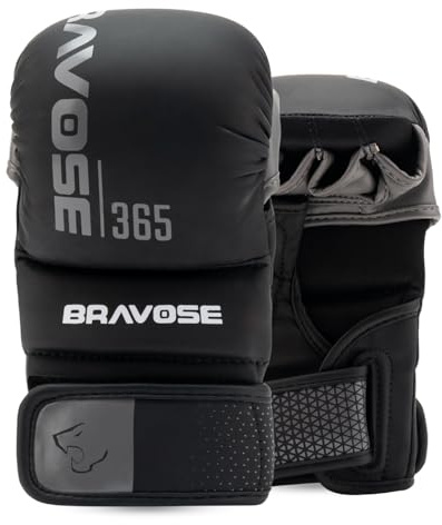 Bravose MMA Gloves for Men Women | Grappling Sparring Training Martial Arts Karate Gloves | Open Palm Fingerless UFC Cage Fighting Combat Mitts | Boxing, Taekwondo, Kickboxing, Muay Thai