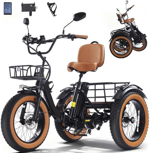 Broobey 20″ Fat Tire E-Bike Dreirad für Erwachsene & Senioren Faltbares Elektrodreirad mit Differential, 48V Akku, 90 km Reichweite, 200 kg Zuladung & Doppelkorb
