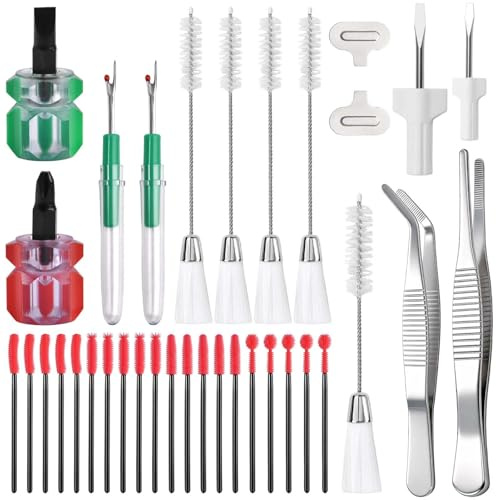 LEONTOOL 35 Pcs Sewing Machine Cleaning Kit, Sewing Machine Repair Tools, Include Silicone Dense Bristles Clean Brushes, Screwdrivers, Bent & Straight Tweezers, Double Headed Lint Brush, Seam Rippers