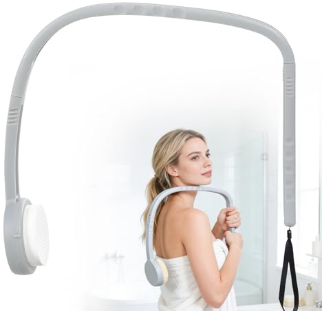 Brosse à dos à long manche – Aide ergonomique à la douche et à la crème pour le dos | 2 formes (courbée/droite) | Avec éponge de massage | Idéal pour les personnes âgées