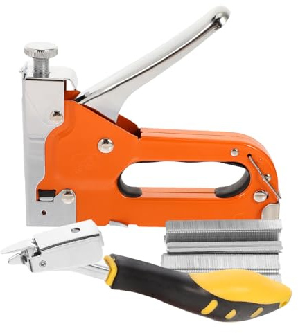 Uonlytech Manual Industrial Stapler Gun Set with 600 Staples and Staple Remover, Multipurpose Woodworking and Upholstery Stapling Tool for DIY and Carpentry Projects