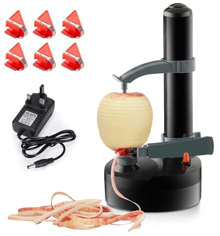 Mingfuxin Electric Potato Peeler, Automatic Rotating Apple Peelers Potato Peeling Machine with 6 Replaceable Blades Automatic Fruits Vegetables Cutter Kitchen Peeling Tools