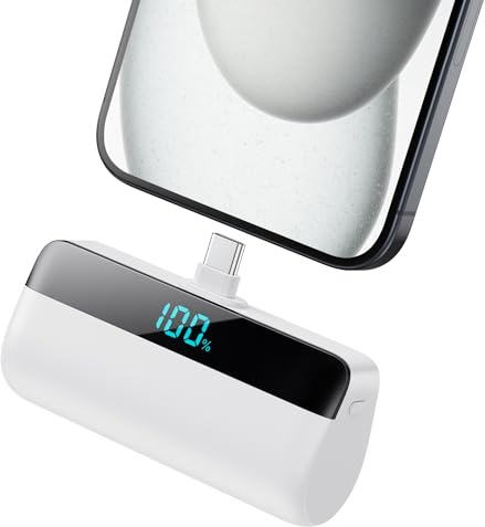 Feob Mini Power Bank per iPhone 17/16/15 Serie, 5200mAh USB C Caricatore Portatile Ultra-Compatto Batteria Esterna Powerbank con LED Display Compatibile con iPhone 17/16/15 Pro Samsung etc - Bianco