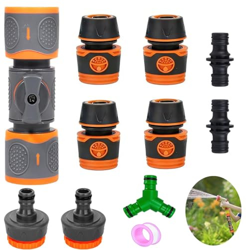 10 Piezas Conector de Manguera de Jardín,Conector Manguera 1/2 Pulgada,Acoplamiento de Manguera,Conectores Manguera Rapido,Accesorios Jardin,para Alargar Mangueras de Jardín,Riego