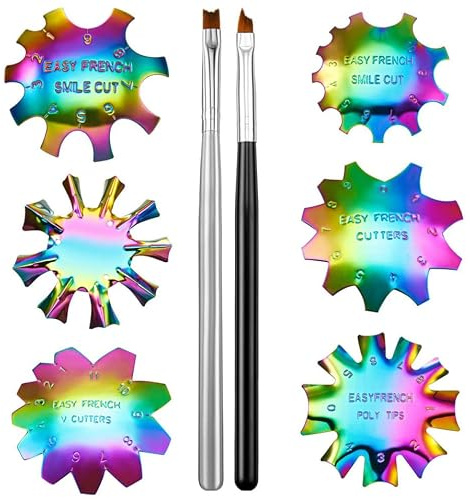 Gabarit à Ongles Français en Acier Inoxydable, 6 Pièces | Plaque DIY pour Nail Art, Lot 2 Stylos, Usage Professionnel en Salon Fêtes