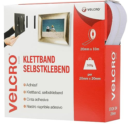 Velcro Brand VEL-EC60219 Nastro Adesivo, Bianco, 20mm x 10m