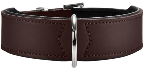 HUNTER Hundehalsband BASIC, Farbe: braun/schwarz, Pflegeleichtes Spaltleder, Raffinierte Nahtführung, Dezentes Design, Größe: 60
