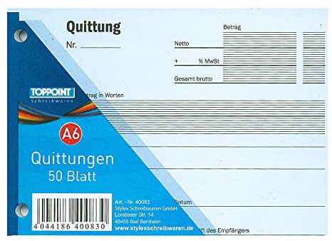 10x Stylex Quittungsblock Quittungen 50 Blatt DIN A6