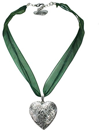 Alpenflüstern Organza-Trachtenkette Amulett-Herz Trachtenherz - Damen-Trachtenschmuck Dirndlkette grün DHK080