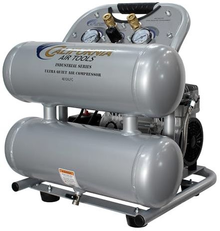 California Air Tools 4610ALFC 1.0 HP Ultra Quiet and Oil-Free Air Compressor, 4.6 Gallon Aluminum Twin Tank, 60 dBA Noise Level, Lightweight, Portable, Industrial Series, Silver