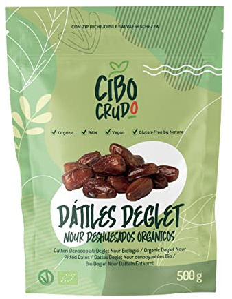 Datteri Denocciolati Bio e Crudi - 500g. Datteri Secchi Deglet Nour Biologici al Naturale. Datteri Disidratati. Pitted Dates Raw and Organic.